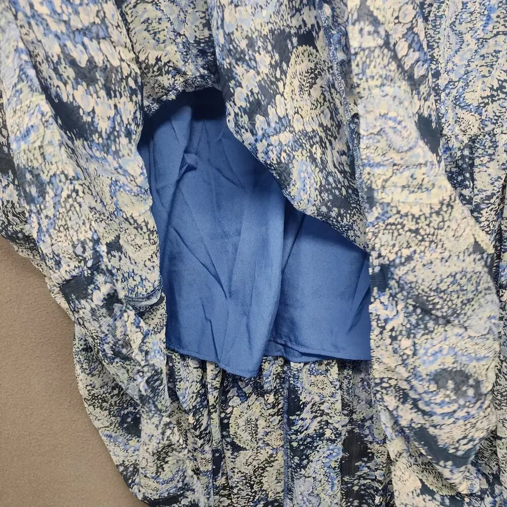 Joie Parisian Paisley Maxi Dress Large Blue Tiered Long Sleeve Boho